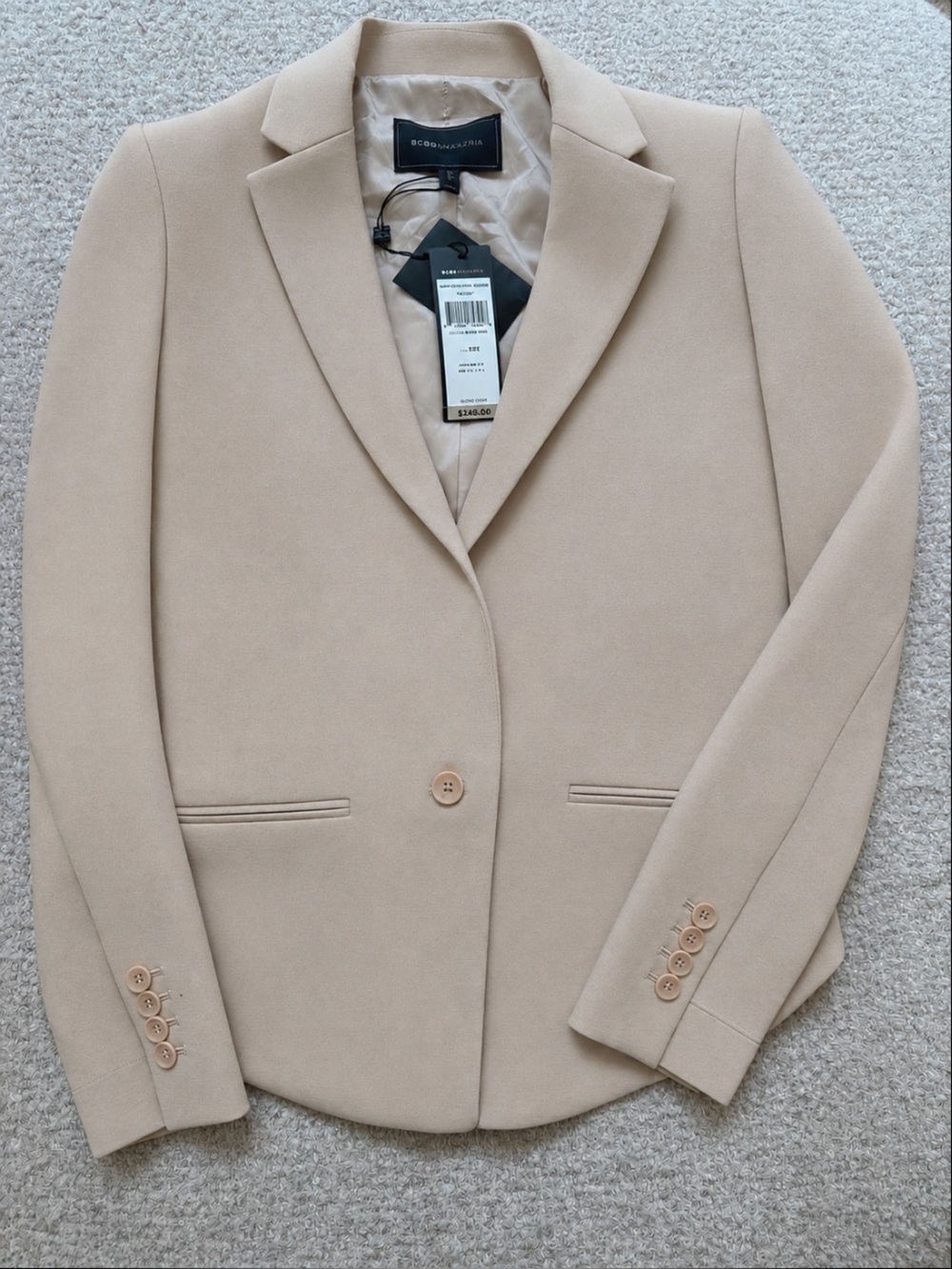 BCBGMaxAzria Beige Single-Button Wool Blend Blazer